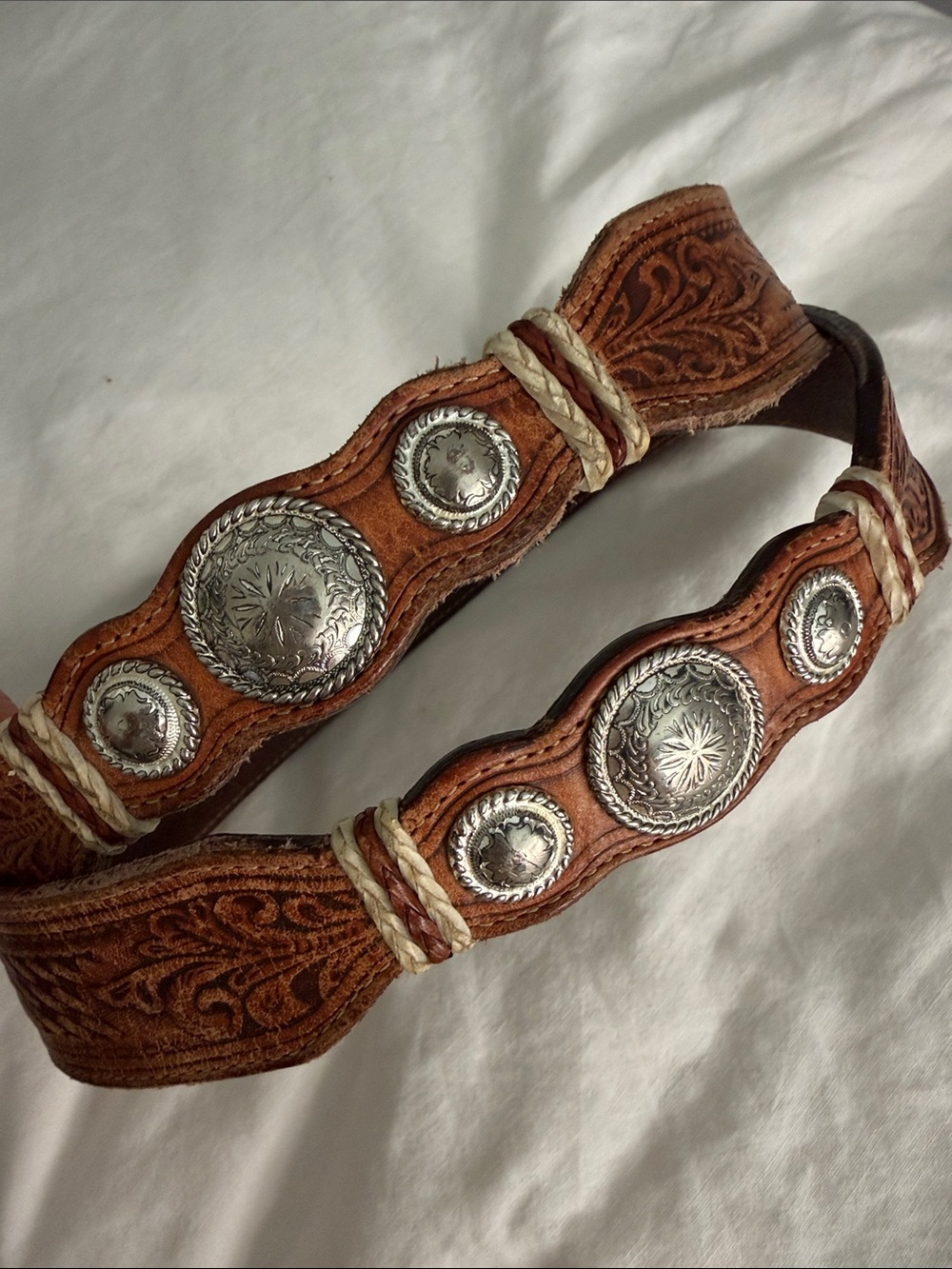 Tony Lama Brown Leather Belt with Concho - Picture 2 of 9